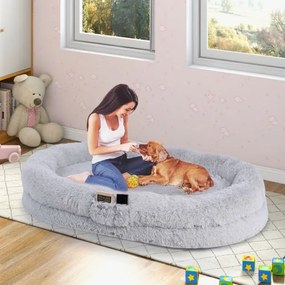 Cama de dormir lavável e fofa em pele sintética para animais de estimação e adultos com almofada 171 x 115 x 25 cm Cinzento