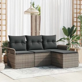 vidaXL Conjunto de Sofá de Jardim de 4 Peças com Almofadas Cinza Rattan Poliéster