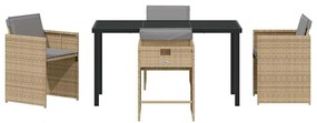 Conjunto de Jantar de Jardim com 5 Peças e Almofadas em Bege Rattan Po