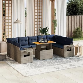 vidaXL 10 pcs conjunto sofás p/ jardim c/ almofadões vime PE cinzento
