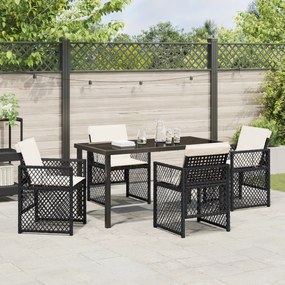 Conjunto de Jantar de 5 Peças com Almofadas Preto Polyrattan