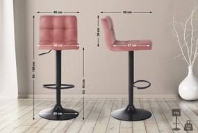 Conjunto de 4 bancos de bar em veludo com estrutura preta 85-106 x 40 x 50 cm rosa