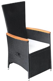 7 pcs conjunto de jantar para jardim com almofadões preto