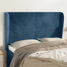 Cabeceira cama c/ abas veludo 147x23x118/128 cm azul-escuro