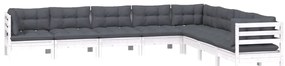 8 pcs conj. lounge de jardim c/ almofadões pinho maciço branco