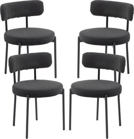 Conjunto de 4 cadeiras de sala de jantar (MESA NÃO INCLUIDA) com encosto em tecido e pés em aço, 51 x 51 x 76 cm, preto