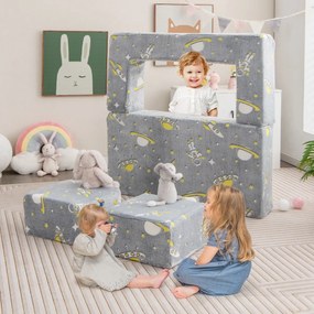 Sofá Infantil com Pufes Sofá Infantil Dobrável e Luminoso com Capa Removível e Lavável para Bebês 107 x 52 x 41,5 cm Cinza