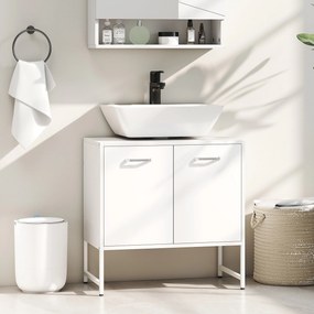 Móvel para lavatório 60 x 33 x 60,5 cm (LAVATORIO NÃO INCLUIDO), móvel de casa de banho com 2 portas com fecho suave e prateleira ajustável, branco