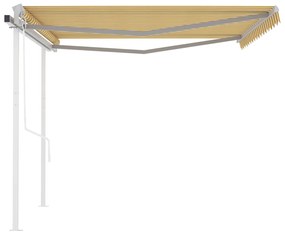 Toldo retrátil automático com postes 4,5x3,5 m amarelo e branco