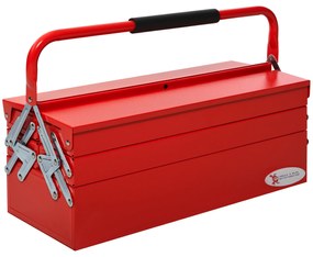 DURHAND Caixa de Ferramentas de Aço Dobrável Portátil com 5 compartimentos com Alça de Transporte para Oficina Bricolagem 57x21x41cm Vermelho