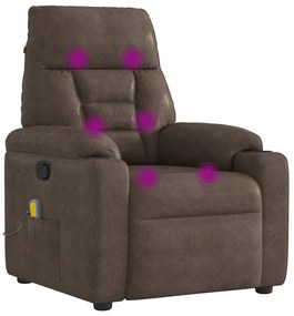 Poltrona de massagens reclinável tecido de microfibra castanho