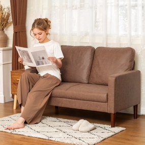 Sofá de 2 Lugares Estofado em Microfibra Sofá Moderno com Pés de Madeira Apoio de Braços 130x78x85 cm Castanho