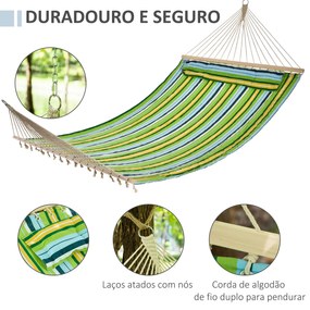 Cama Rede Suspensa de Jardim para 2 Pessoas Cama Rede para Campismo com Almofada Carga Máxima 180kg 210x140cm Azul Verde