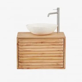 Conjunto De Móveis De Banheiro De Madeira Suspensos Deleyna Madeira Natural & Cimento Redondo Branco Ø40 Cm Zavion & Sem - Sklum