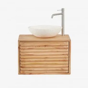 Conjunto De Móvel De Casa De Banho Suspenso 60x45 Cm Em Madeira Deleyna Madeira Natural & Cimento Redondo Branco Ø40 Cm Zavion & Sem - Sklum