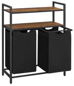 Cesto de roupa suja VASAGLE, cesto de roupa suja, separador de roupa suja com 2 sacos removíveis e removíveis, 2 prateleiras de armazenamento, capacidade de 46 L por saco, para banheiro, lavanderia, marrom rústico e preto BLH211B01
