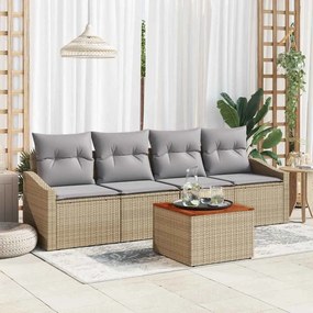 vidaXL Conjunto de Sofá de Jardim com almofada 5 pcs Bege vime PE