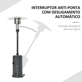 Outsunny Aquecedor de gás para varanda 12,5KW Tipo guarda-sol Aquecedo