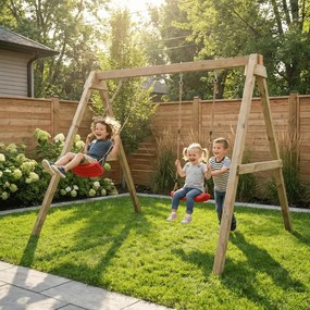 Baloiço Duplo Crianças Exterior Madeira Max-Play Swing 198 x 217 x 202cm