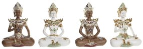 Figura Decorativa Dkd Home Decor Castanho Buda Branco Resina Oriental (20,5 X 10,5 X 28,5 cm) (4 Unidades)