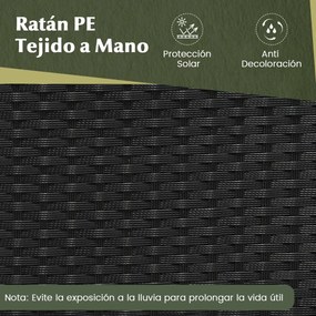 Banco Conversível para Exterior 2 em 1: Mesa de Piquenique e Sofá de 2 Lugares, Estrutura Metálica, Rattan de PE, Dobrável, para Pátios, Preto e casta