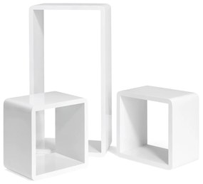 Conjunto de 3 prateleiras flutuantes SONGMICS, prateleiras de parede com acabamento de alto brilho, organizadores de armazenamento em cubo de madeira, 15 cm de profundidade, 50/22/22 cm, branco LWS50WT