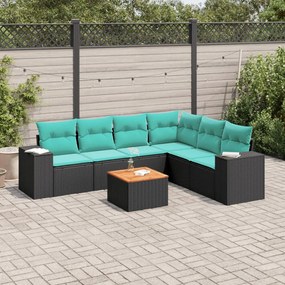 vidaXL 7 pcs conjunto de sofás p/ jardim c/ almofadões vime PE preto