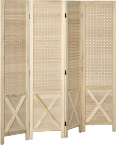 HOMCOM Biombo de 4 Painéis Separador de Ambientes Dobrável 152x1,7x144,5 cm Painéis com Orifícios para Pendurar Madeira | Aosom Portugal
