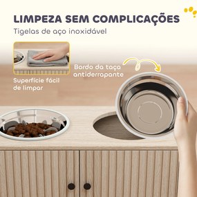 Comedouro Elevado para Cães com 2 Tigelas de Aço Inoxidável 2x2000 ml e Armazenamento Oculto 60x30x35,5 cm Carvalho