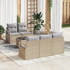Conjunto de Sofá de Jardim com 6 Peças com Almofadas Bege Polirattan,