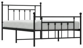 Estrutura de cama com cabeceira e pés 107x203 cm metal preto