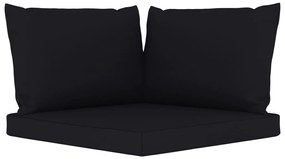 Sofá de paletes p/ jardim 2 lug. com almofadões pretos pinho