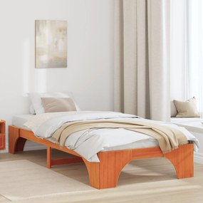 Estrutura de Cama Castanho Encerado Madeira Sólida Solteiro