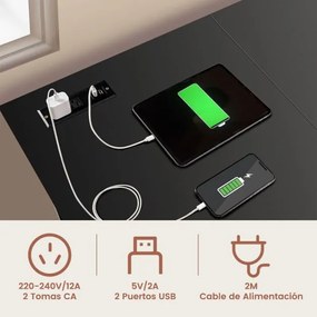 Secretária em forma de L com tomadas eléctricas e portas USB Secretária de canto de 120 cm com estantes Estação de trabalho multifunções Preta