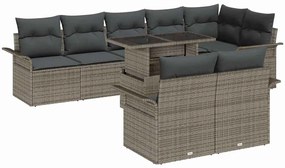 Conjunto de Sofá de Jardim vidaXL de 9 peças com Almofadas Vime Polipropileno Cinza