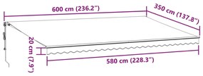 Toldo retrátil automático 600x350 cm castanho