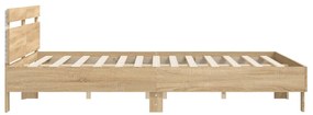 Estrutura cama c/ cabeceira/luzes LED 180x200cm carvalho sonoma