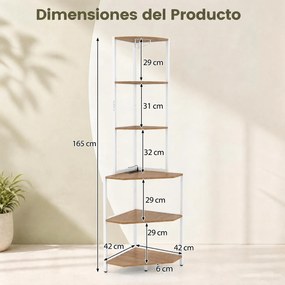 Estante de Canto com Iluminação LED, 42 x 42 x 165 cm, Estação de Carregamento Integrada, Natural+Branco