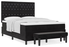 Cama Box com Colchão e Banco Preto 140x200 cm Veludo