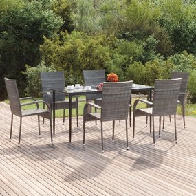 7 pcs conjunto de jantar p/ jardim vime PE cinzento