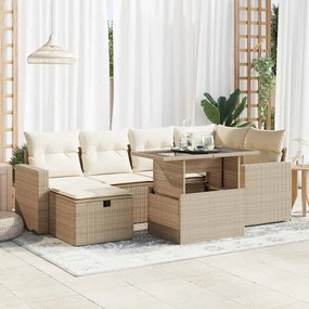vidaXL 7 pcs conjunto de sofás p/ jardim com almofadões vime PE bege