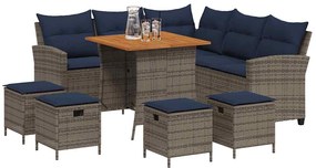 6 pcs conjunto sofás de jardim com almofadões em L vime PE