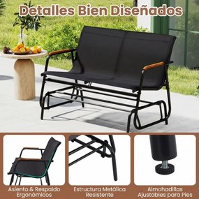 Banco baloiço de jardim para 2 pessoas 115 x 74 x 84 cm, curvo, em teca respirável e metal, com capacidade para 300 kg, para exterior, varanda ou pisc