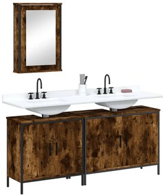 vidaXL 3 pcs conjunto de móveis WC madeira processada carvalho fumado