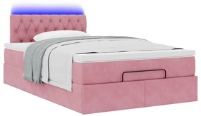 Estrutura de cama otomana com colchão 120x200 cm veludo rosa