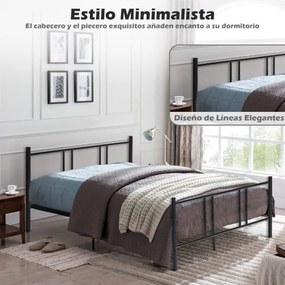 Estrutura de cama casal em metal com cabeceira, ripas de aço para colchão 160 x 200 cm preto, COLCHÃO NÃO INCLUÍDO
