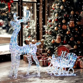 Rena e trenó de Natal iluminados 60 x 29 x 115 cm com 170 LEDs de luz branca quente, decoração de Natal para interior e exterior,