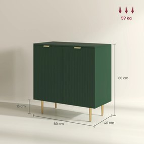 Armario de cozinha com 2 portas 80 x 40 x 80 cm, prateleira ajustável e pés metálicos elevados verde-oliva