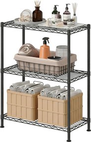Estante de metal e plastico 30 x 60 x 77 cm, prateleiras ajustáveis, estante de arrumação com 3 níveis para garagem preto