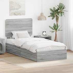 vidaXL Cama com Armazenamento com cabeceira Cinza Sonoma 90 x 190 cm